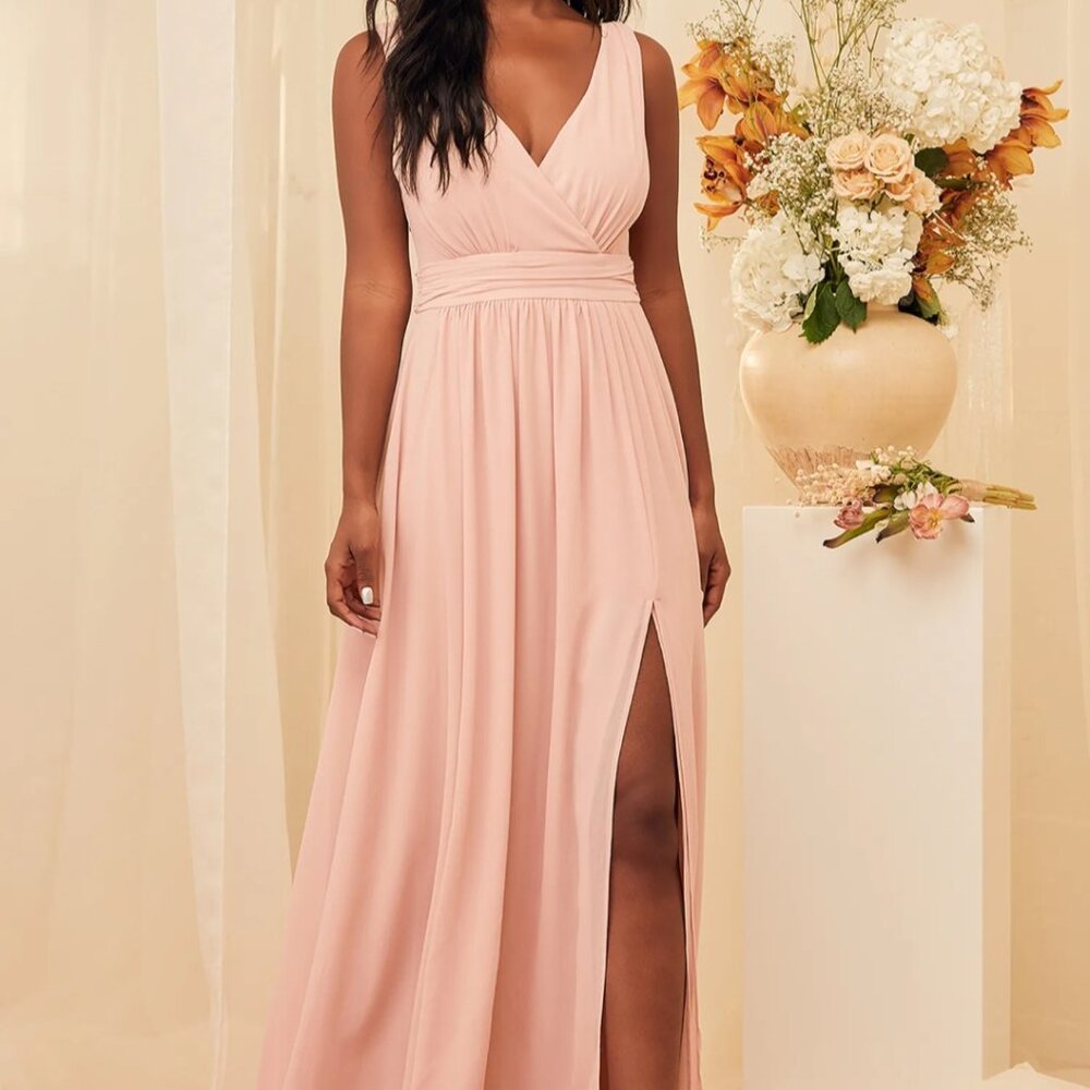 Lulu blush pink bridesmaid dress in small